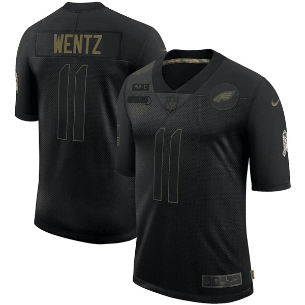 Men's Philadelphia Eagles #11 Carson Wentz Black 2020 Salute To Service Limited Stitched NFL Jersey